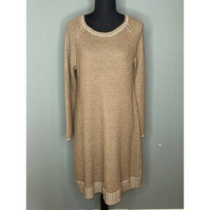 J. Jill Women's Small Tan Olive Brown Sweater Dress Knee Length Wool Blend NWOT